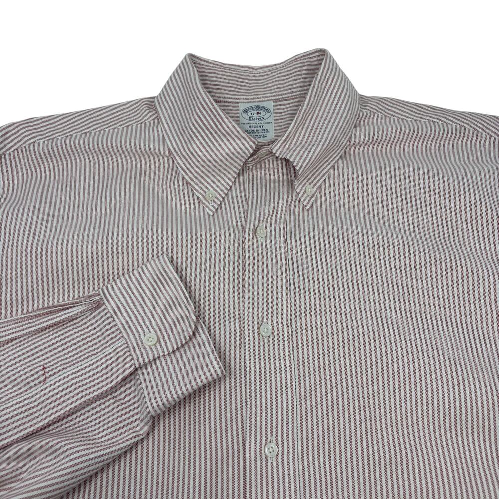 Brooks Brothers Mens 17-34 (XL) Red Striped Long Sleeve Button Down Regent Shirt
